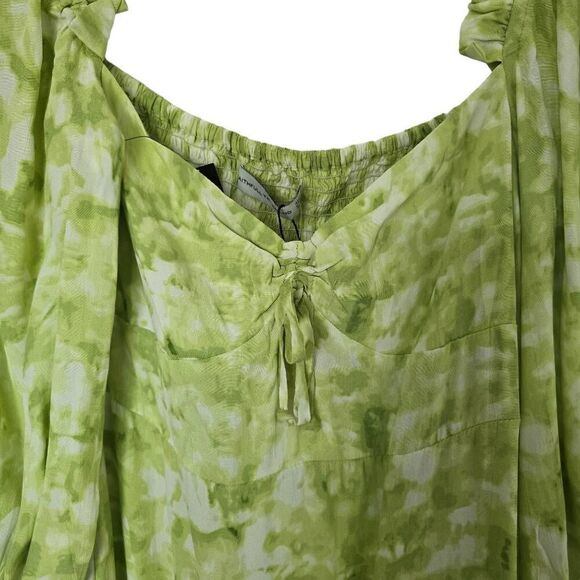 Faithfull The Brand Mini Dress Women's Size 6 Green White Tie Dye Long Sleeve - Picture 6 of 14